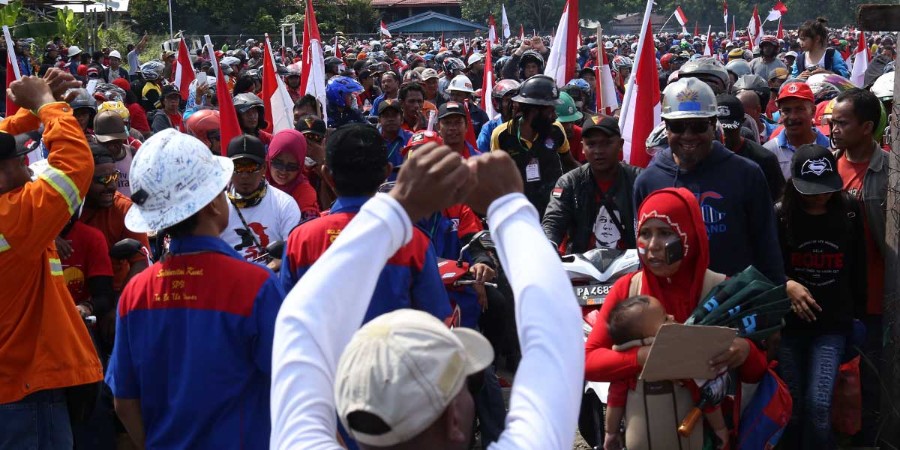 Aksi massa buruh di lingkungan PT Freeport Indonesia pada hari buruh, 1 Mei 2017. Dok/ Papua60detik